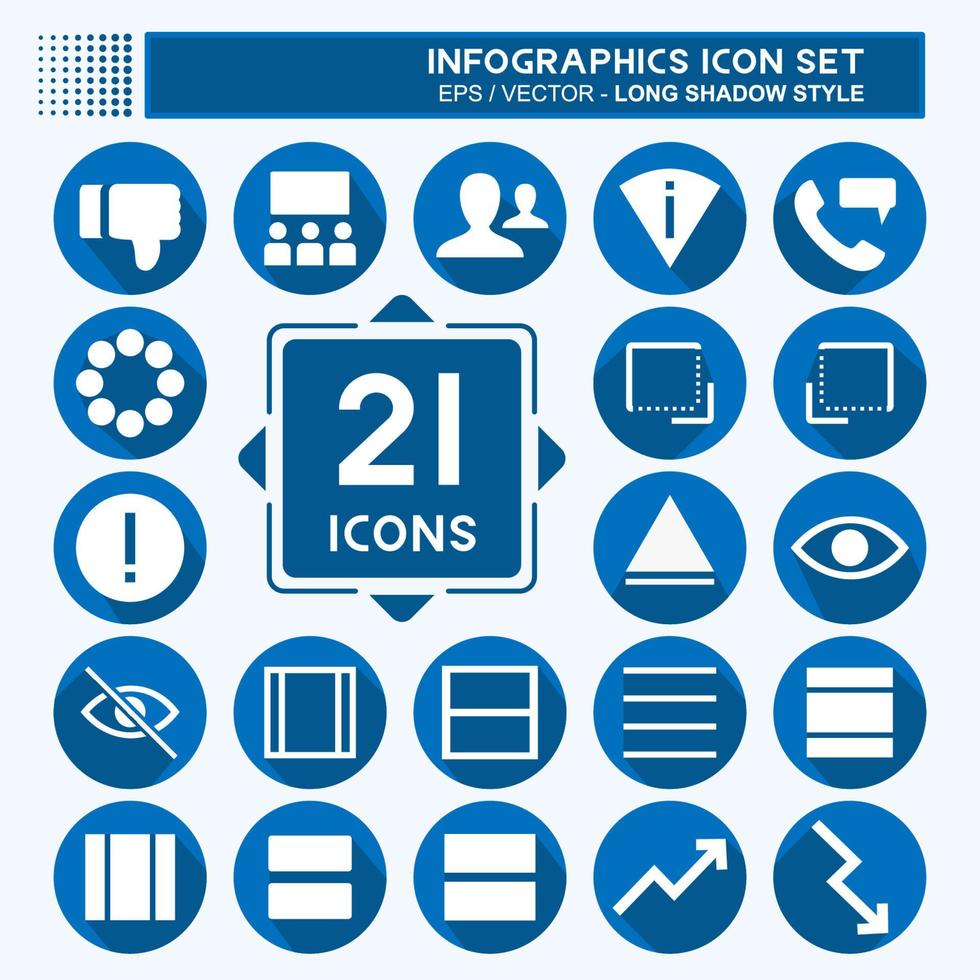 conjunto de ícones infográficos - estilo sombra longa - ilustração simples, traço editável vetor