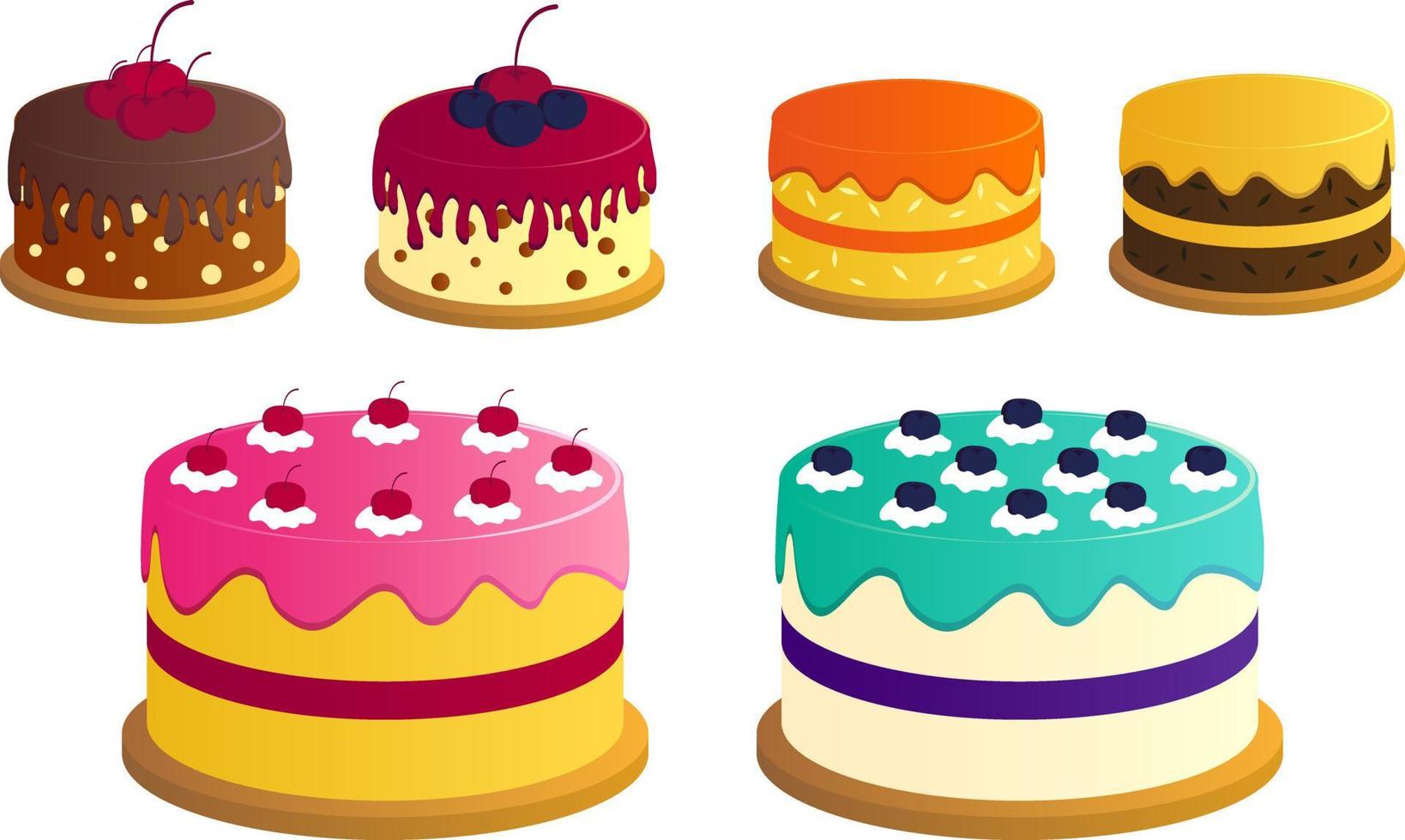 conjunto de bolo de aniversário, bolo de celebração vetor