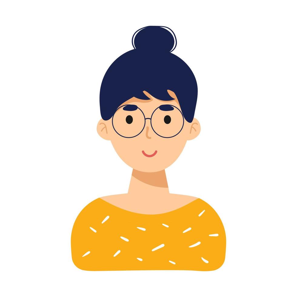 a garota sorri. trabalhador de escritório. a garota de óculos. gerente de escritório, designer, empresário. ilustração vetorial. avatar plano vetor