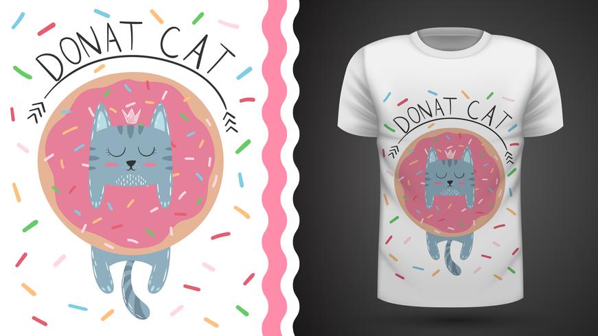 Gato com donut - ideia para imprimir t-shirt. vetor