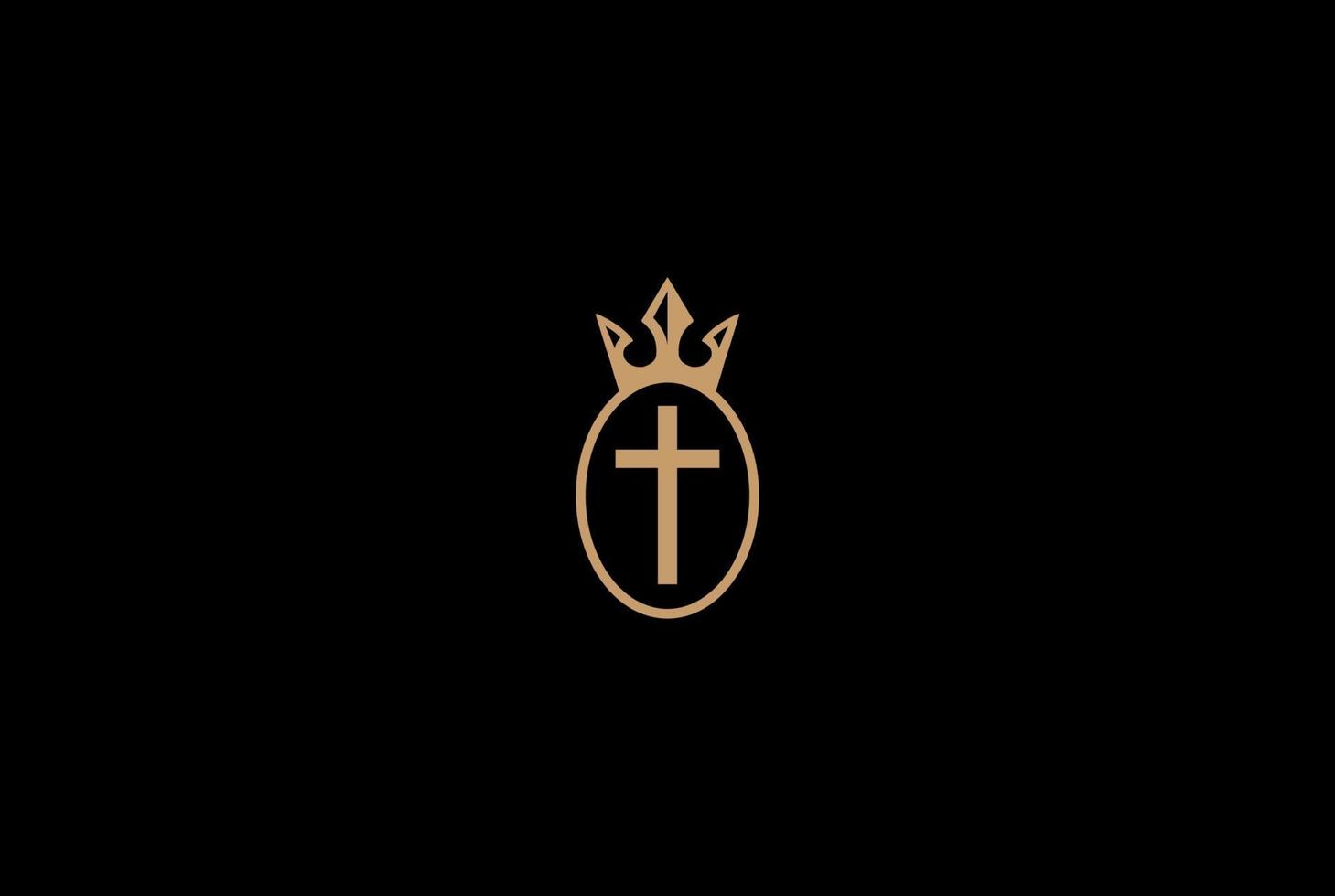 Coroa rei de ouro de luxo elegante com cruz cristã de jesus para a capela da igreja logo design vector