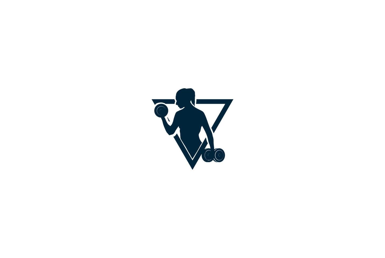 mulher menina senhora silhueta feminina com halteres para fitness ginásio esporte clube logotipo design vector