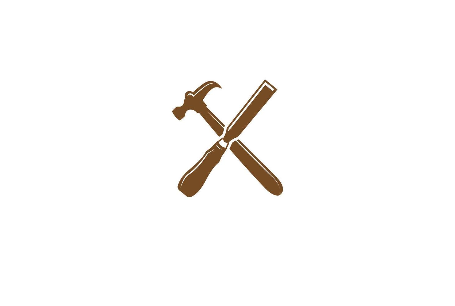 martelo cruzado rústico e cinzel para carpinteiro ou vetor de design de logotipo para carpintaria