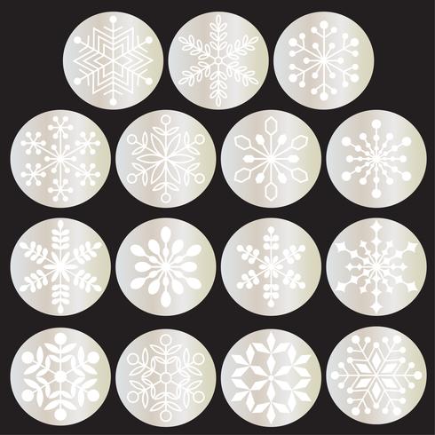flocos de neve brancos em círculos de prata metálicos vetor