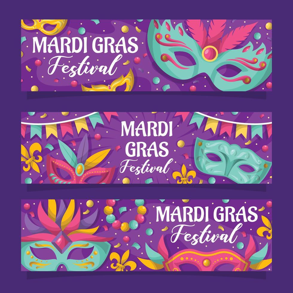 coleção de banner de máscara colorida de mardi gras vetor