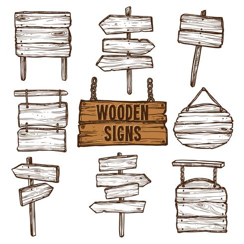 Conjunto de desenho de sinais de madeira vetor