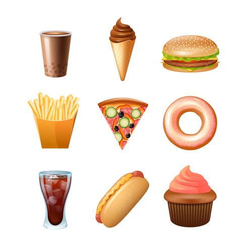 Conjunto de ícones plana de menu de fast-food vetor