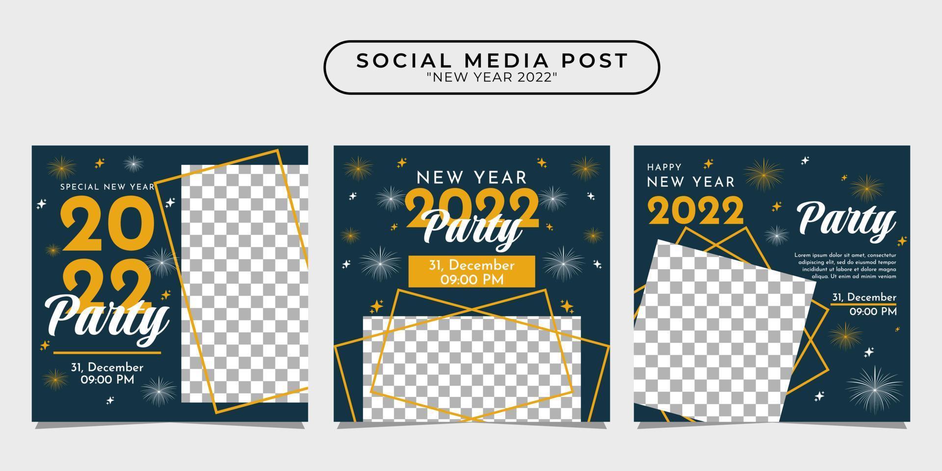 coleção de designs de modelo de postagem de mídia social para convites de festa de ano novo para banners, pôsteres, publicidade, etc. vetor