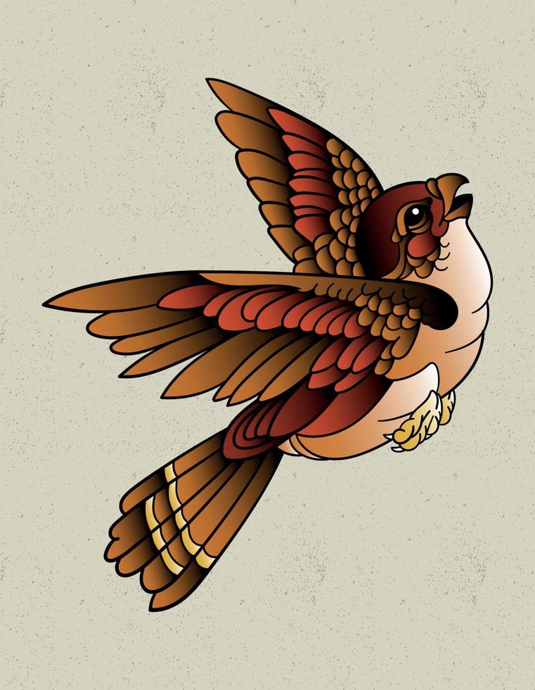 tatuagem de pássaro pardal vetor