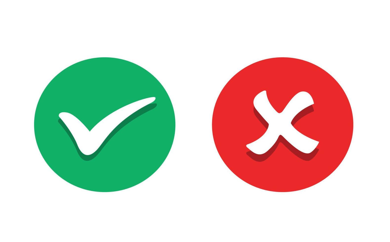 marca de verificação. marca de verificação verde e ícone de cruz vermelha vetor