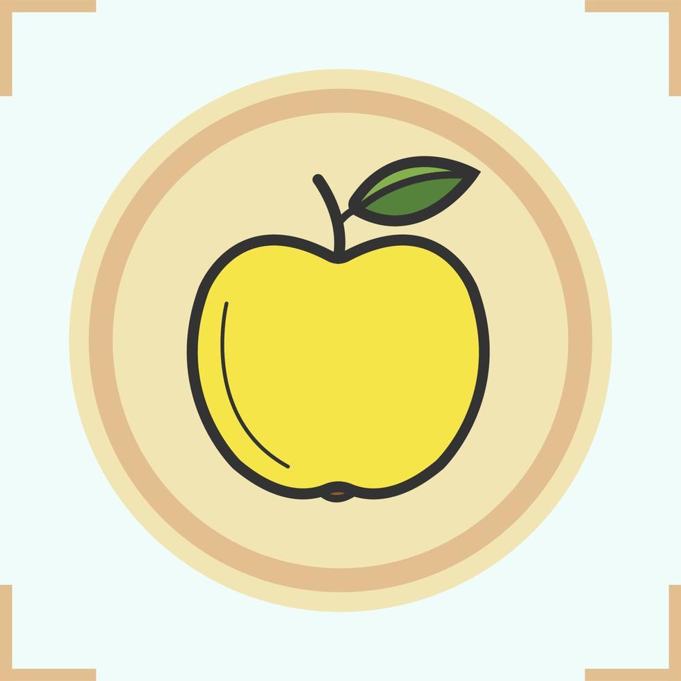 maçã amarela com ícone de cor de folha. ilustração isolada do vetor