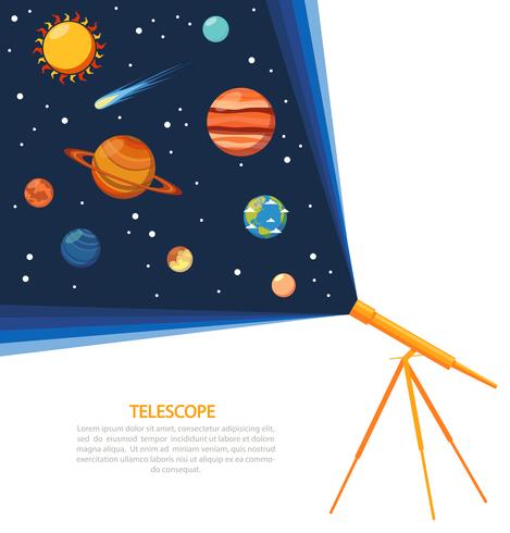 Cartaz de conceito de sistema solar de telescópio vetor