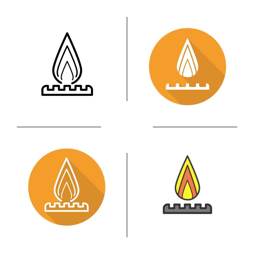ícone do queimador de gás. design plano, estilos lineares e de cores. símbolo do fogão. ilustrações vetoriais isoladas de fogo vetor