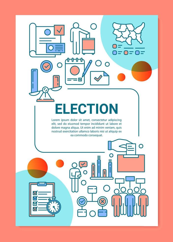 layout de modelo de folheto eleitoral. votação dos cidadãos. comparecimento do eleitor. folheto, livreto, design de impressão de folheto com ilustrações lineares. layout de página de vetor para revistas, relatórios anuais, pôsteres de publicidade