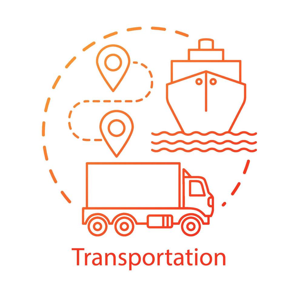 ícone do conceito de transporte. transporte marítimo e terrestre. rota, navio, caminhão. logística e distribuição. ilustração de linha fina de ideia de entrega de carga. desenho de contorno isolado do vetor. curso editável vetor