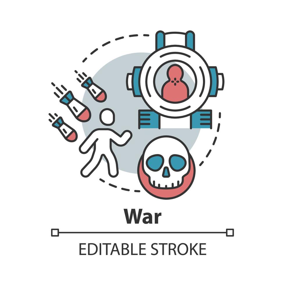 ícone do conceito de guerra. Ilustração de linha fina de ideia de ação militar. guerra e terrorismo. forças Armadas. ofensiva. operação militar, bloqueio, cerco. desenho de contorno isolado do vetor. curso editável vetor