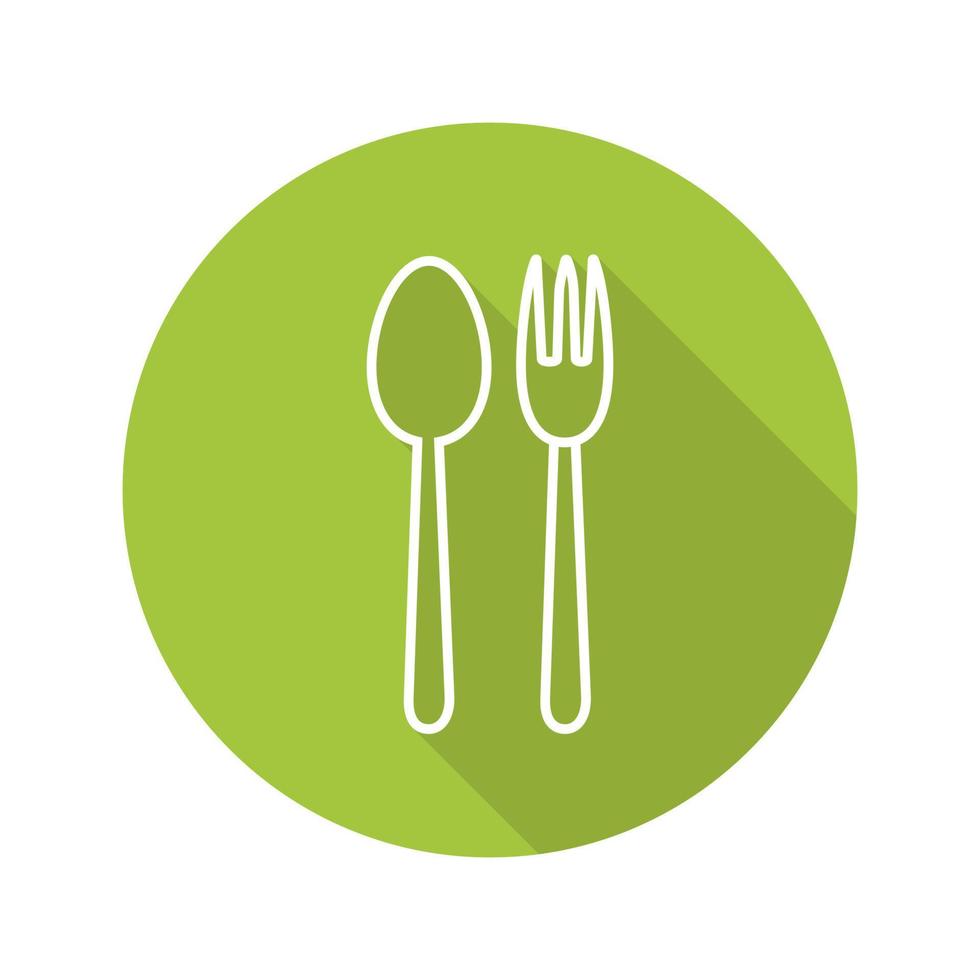 ícone de sombra longa plana linear de restaurante. garfo e faca. símbolo de linha de vetor