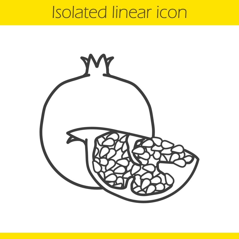ícone linear de romã. ilustração de linha fina. símbolo de contorno de pedaço de fruta granada. desenho de contorno isolado de vetor