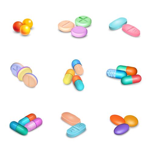 Conjunto de ícones de comprimidos realistas vetor