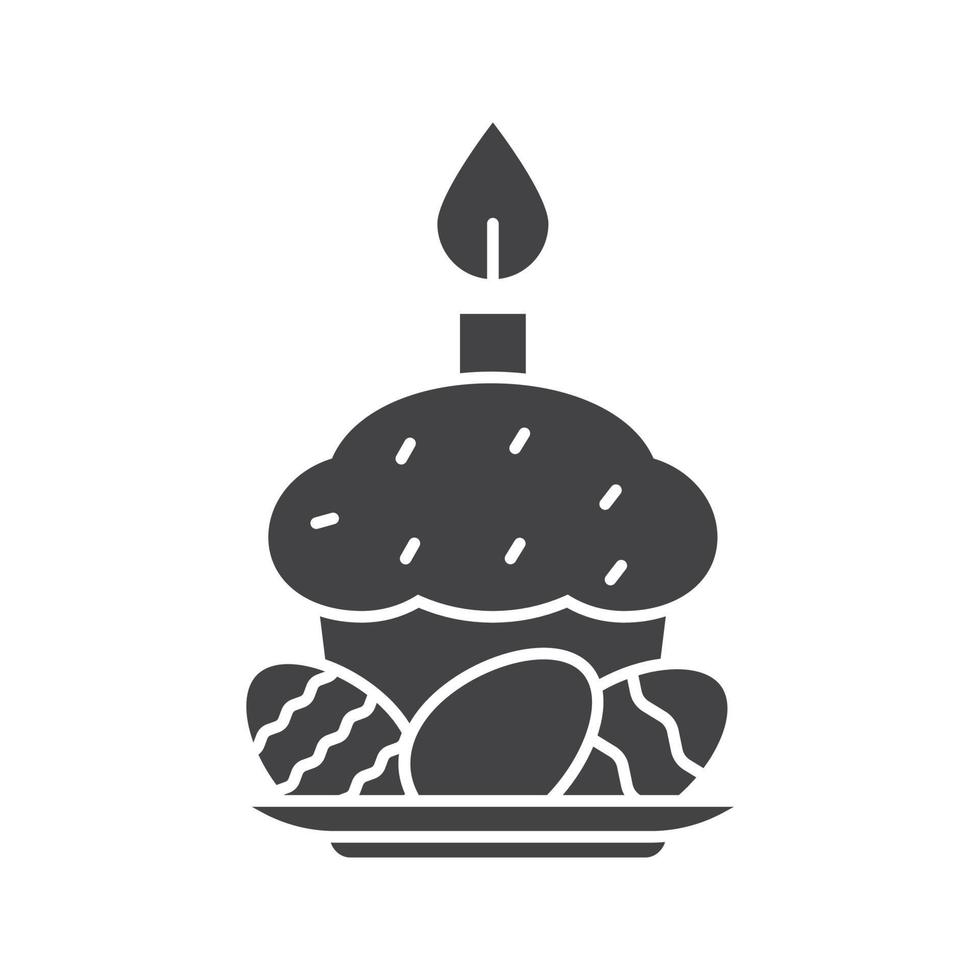 bolo de Páscoa, ovos e ícone de glifo de vela. símbolo da silhueta. espaço negativo. ilustração isolada do vetor