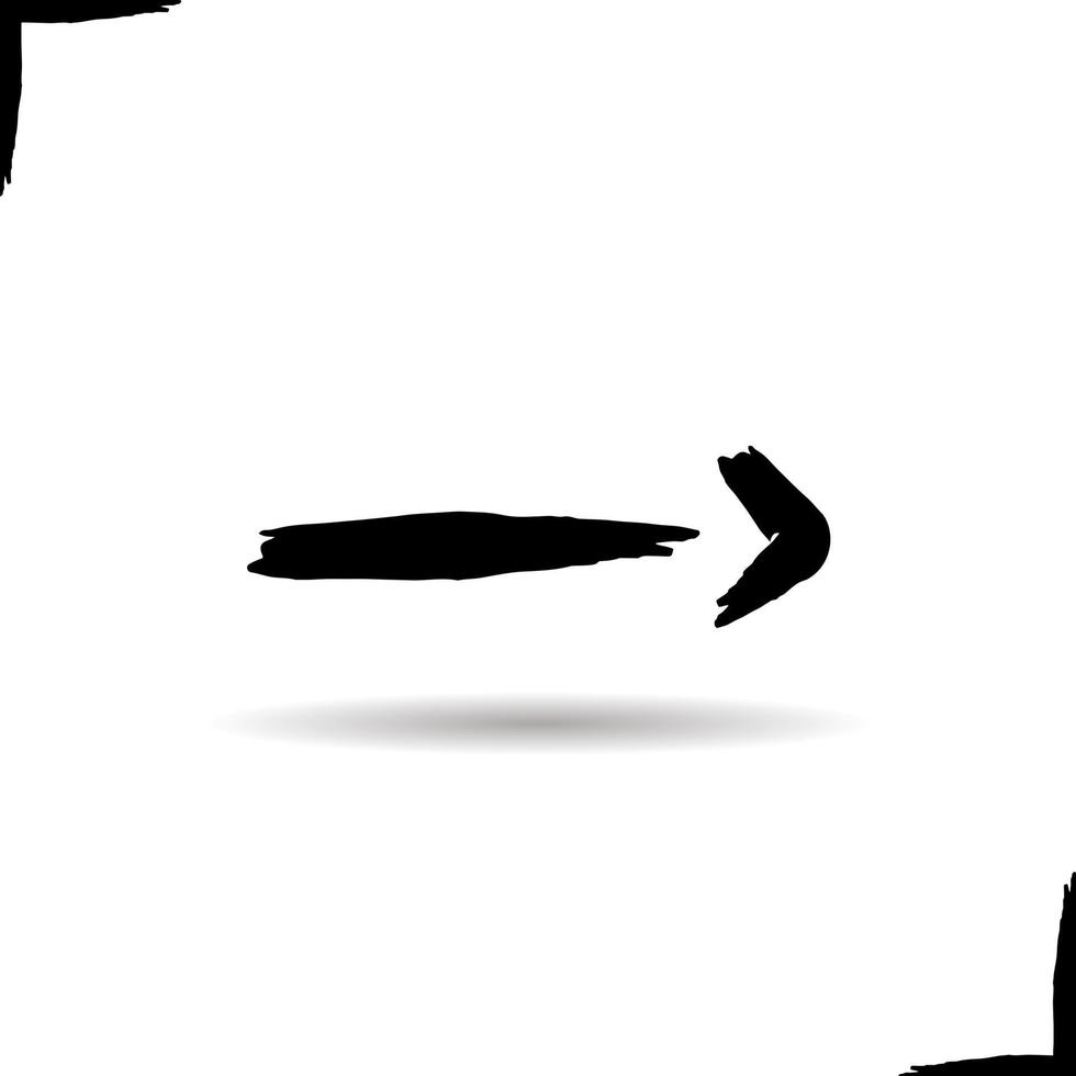 ícone de seta para a direita. soltar o símbolo de direção de pincelada de sombra. ilustração isolada do vetor