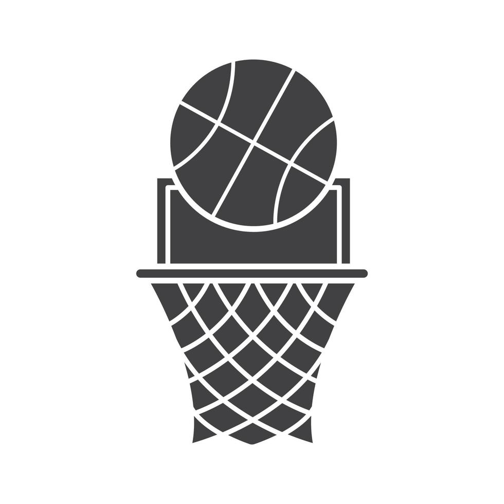 ícone de glifo de ponto de basquete. símbolo da silhueta. cesta de basquete e bola. espaço negativo. ilustração isolada do vetor