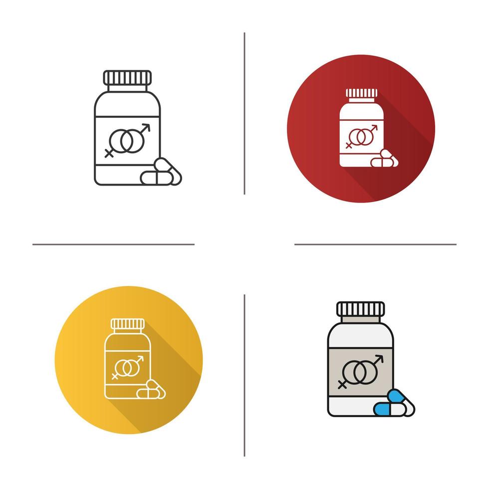 pílulas sexuais para ícone de homens e mulheres. design plano, estilos lineares e de cores. medicamentos. ilustrações vetoriais isoladas vetor