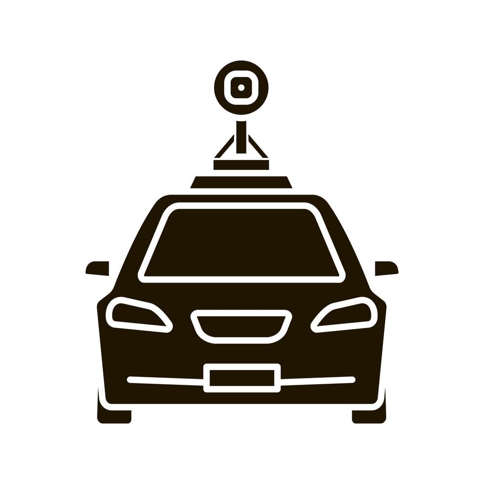 carro inteligente no ícone de glifo de vista frontal. nfc auto com câmera de teto e sensor de radar. símbolo da silhueta. automóvel com direção automática. carro autônomo. espaço negativo. ilustração isolada do vetor