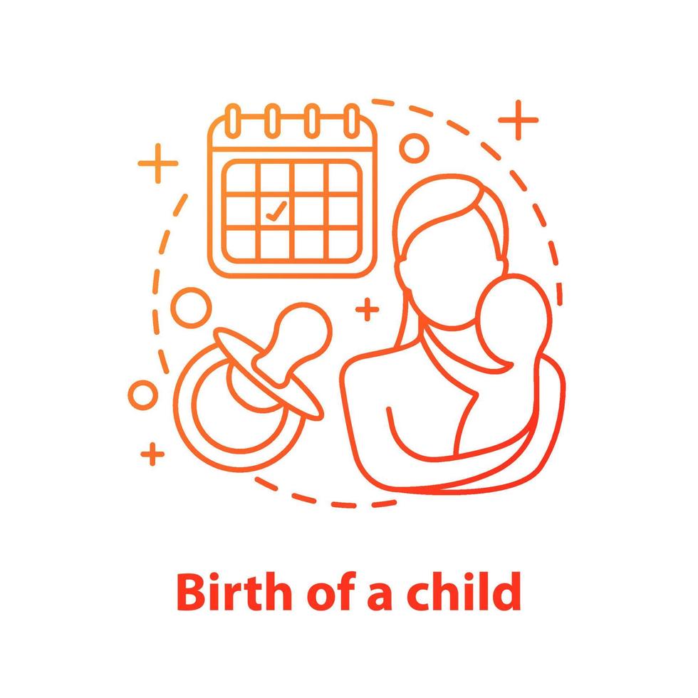ícone do conceito de maternidade. nascimento da criança. ilustração de linha fina de ideia de puericultura. mãe com bebê recém-nascido. desenho de contorno isolado de vetor