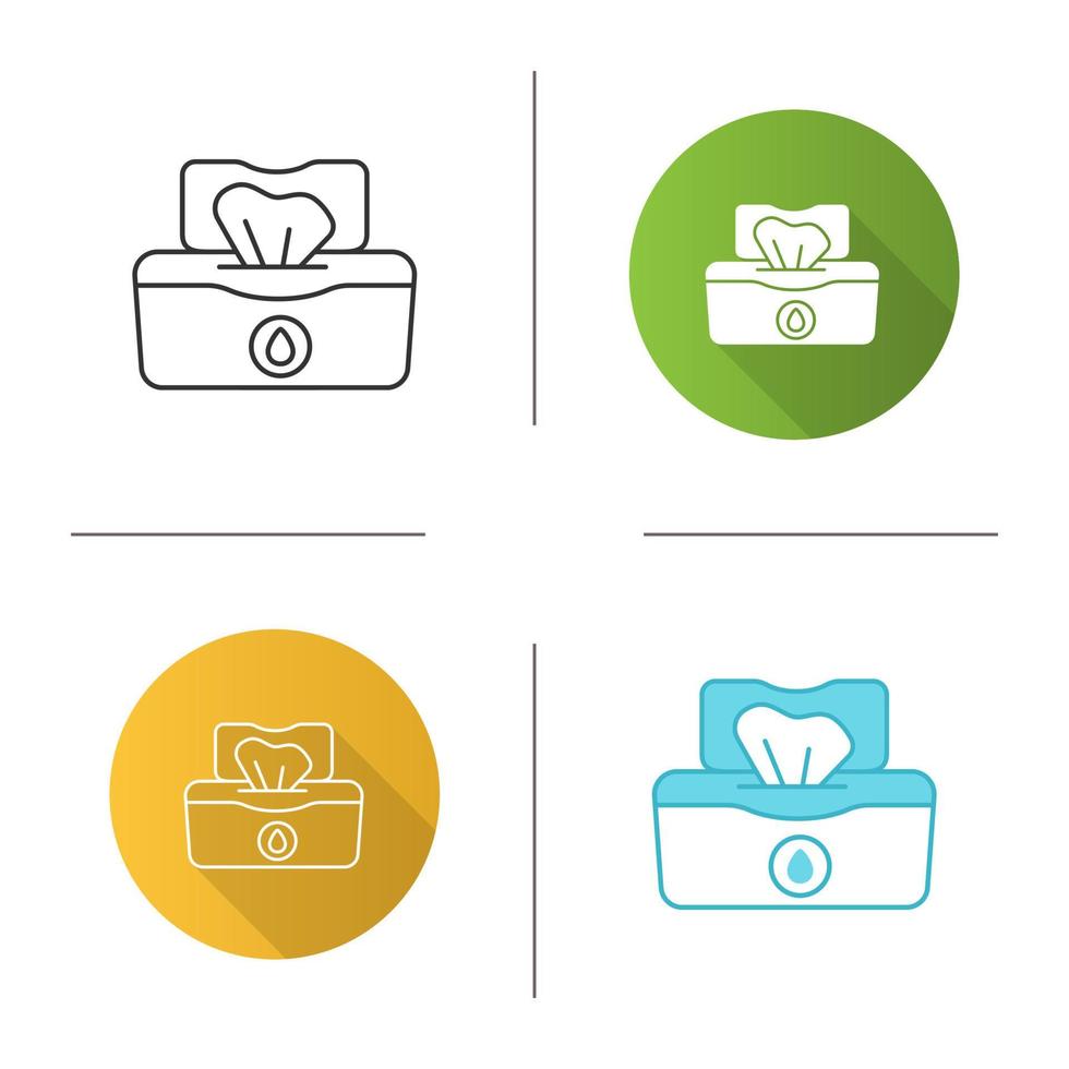 ícone do pacote de lenços umedecidos. tecidos. guardanapos antibacterianos. design plano, estilos lineares e de cores. ilustrações vetoriais isoladas vetor