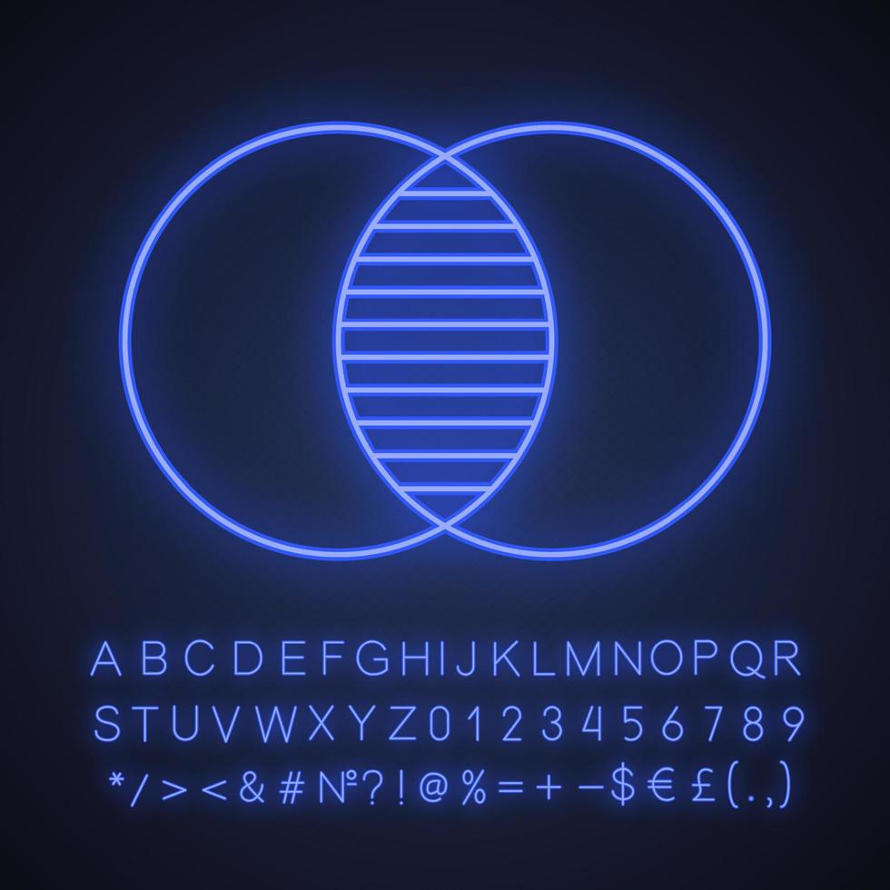 fusão ícone de luz de néon. metáfora abstrata de integração. sinal brilhante com alfabeto, números e símbolos. ilustração isolada do vetor