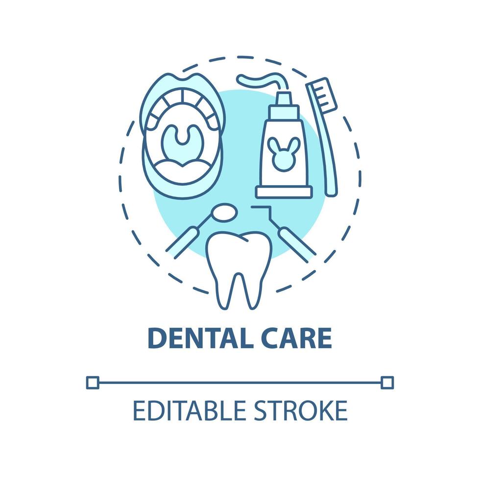 ícone do conceito azul de atendimento odontológico. hábitos de saúde bucal ilustração de linha fina de ideia abstrata. chekups regulares do dentista. rotina de cuidados com os dentes pela manhã. desenho de cor de contorno isolado vetor. curso editável vetor