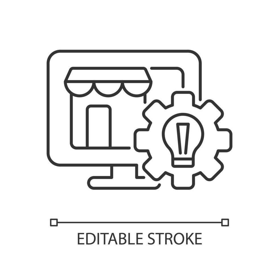 ícone linear de criação de site. desenvolvimento de pequenas empresas. mercado online. plano promocional. ilustração personalizável de linha fina. símbolo de contorno. desenho de contorno isolado do vetor. curso editável vetor