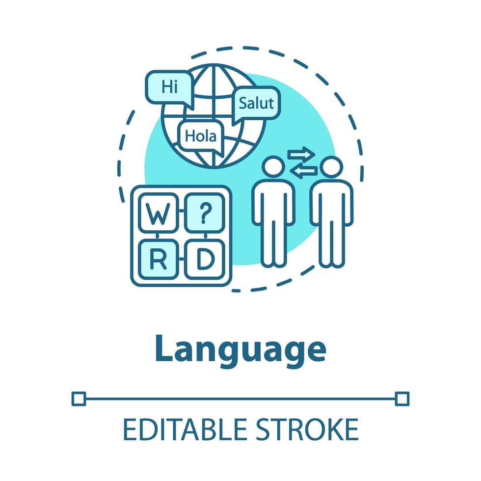 ícone do conceito de linguagem. capacidade de se comunicar em diferentes idiomas. conhecimento de ilustração de linha fina de ideia de fala estrangeira falar. desenho de cor rgb de contorno isolado de vetor. curso editável vetor