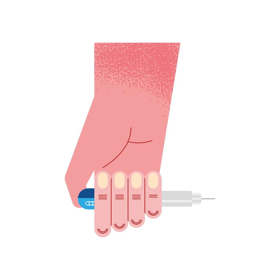 mão com seringa de insulina vetor