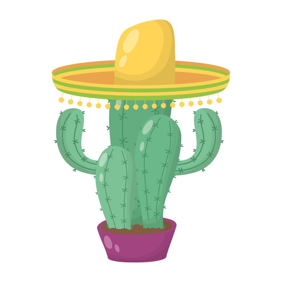 cacto mexicano com chapéu tradicional vetor