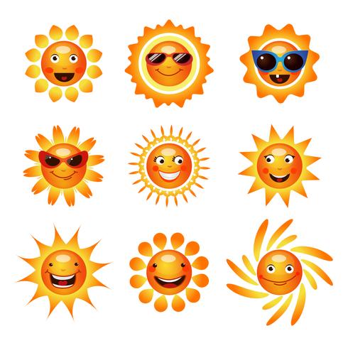 Sun smile smiley coleção de ícones vetor