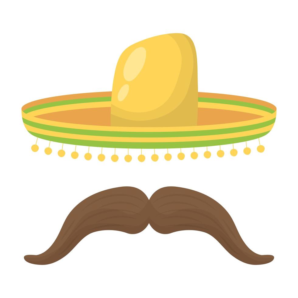 chapéu mexicano tradicional com bigode vetor