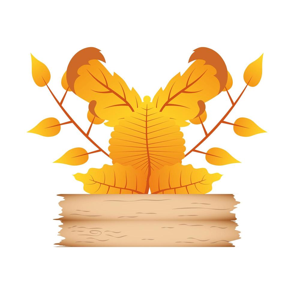 ramo de outono com folhas e coroa decorativa de etiqueta de madeira vetor