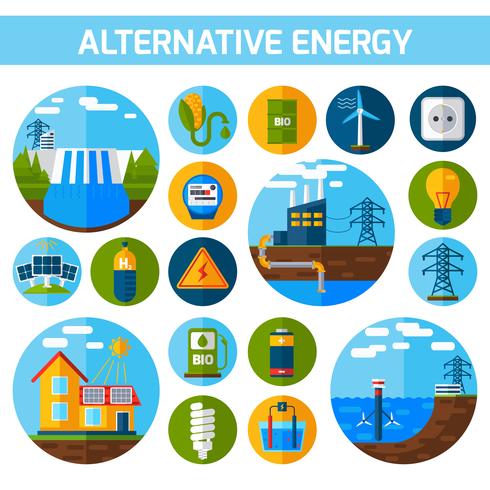Conjunto de ícones de energia alternativa vetor