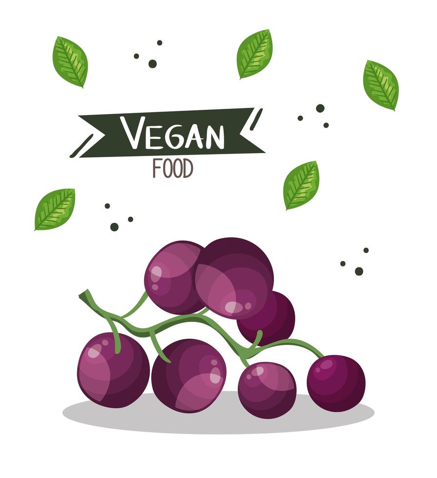 pôster de comida vegana com uvas e folhas vetor