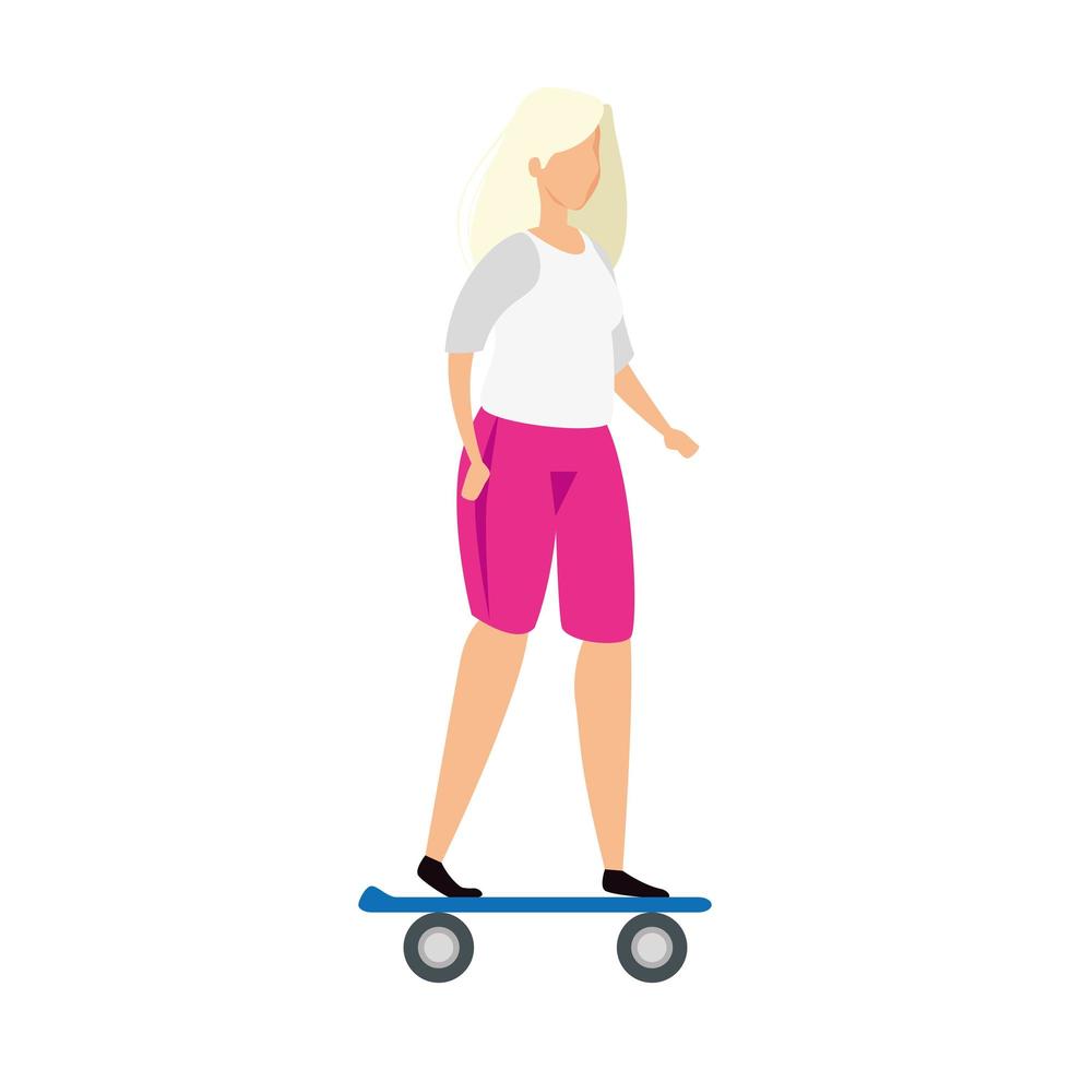 mulher com cabelo loiro no skate vetor
