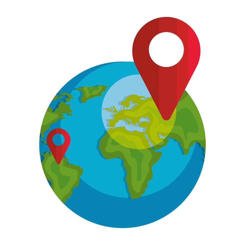 mundo planeta Terra com ícone de localização de ponteiro de pino isolado vetor