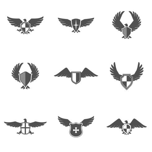 Conjunto de escudo de ícone de águia vetor