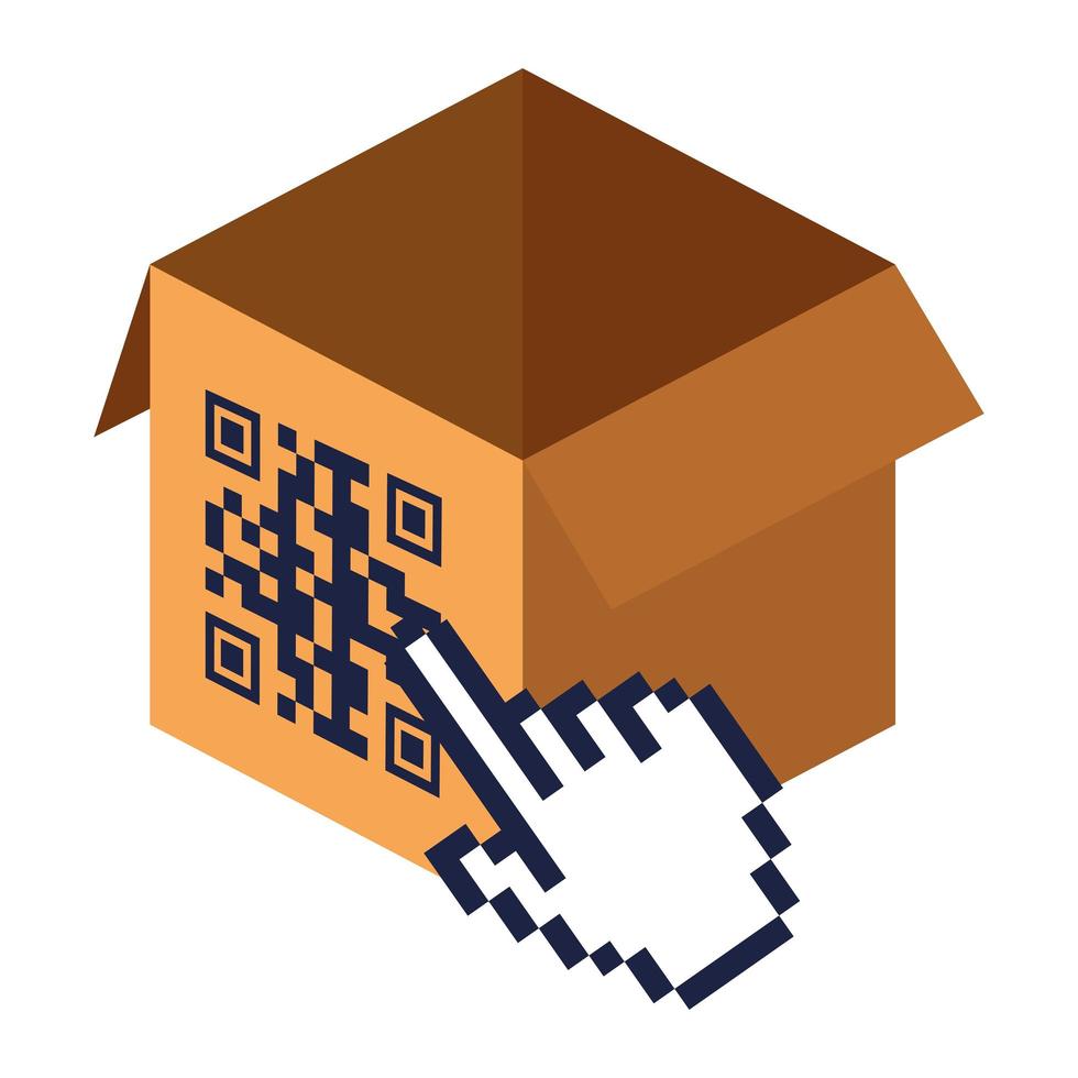 código qr sobre a caixa e desenho vetorial de cursor vetor