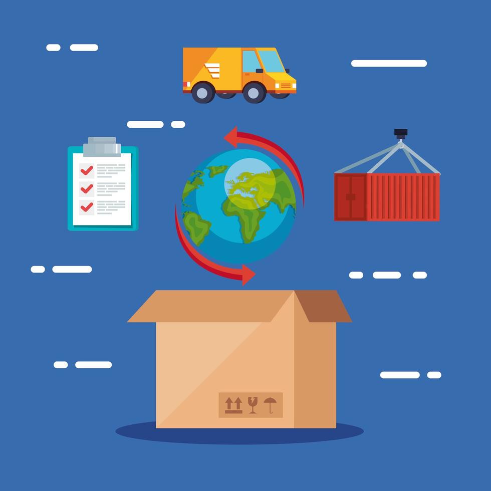 serviço logístico de entrega com caixa e ícones vetor