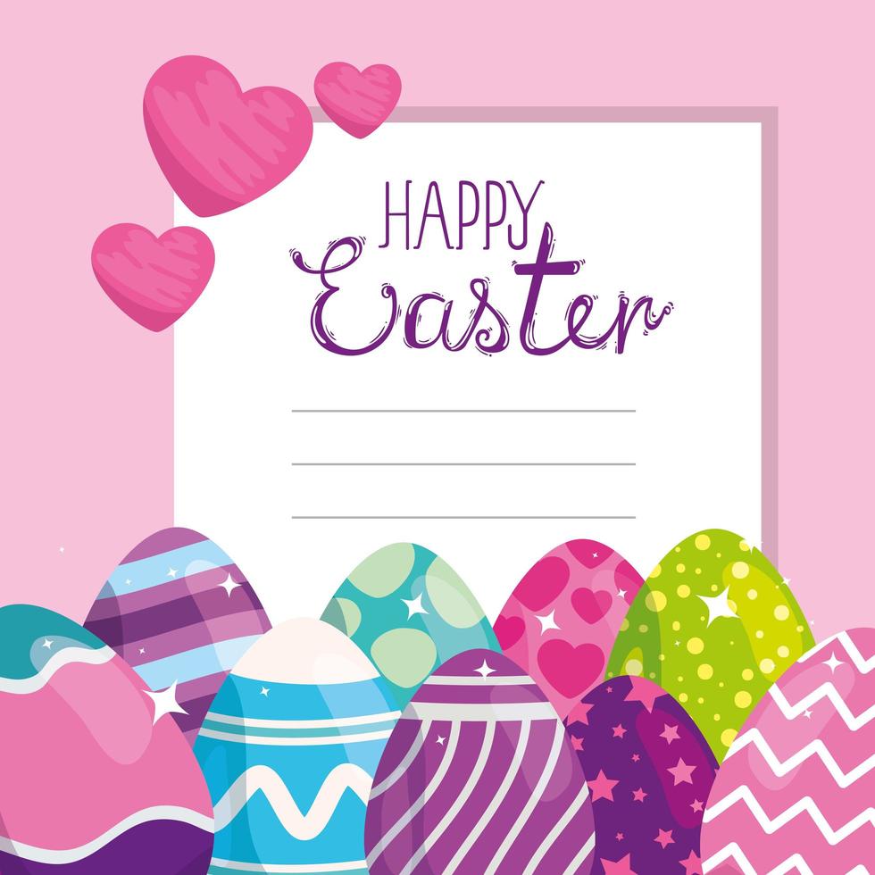 cartão de feliz páscoa com ovos decorados vetor