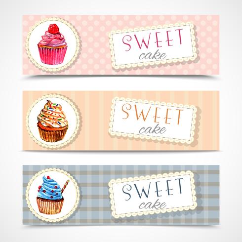 Conjunto de bandeiras de cupcakes doces vetor