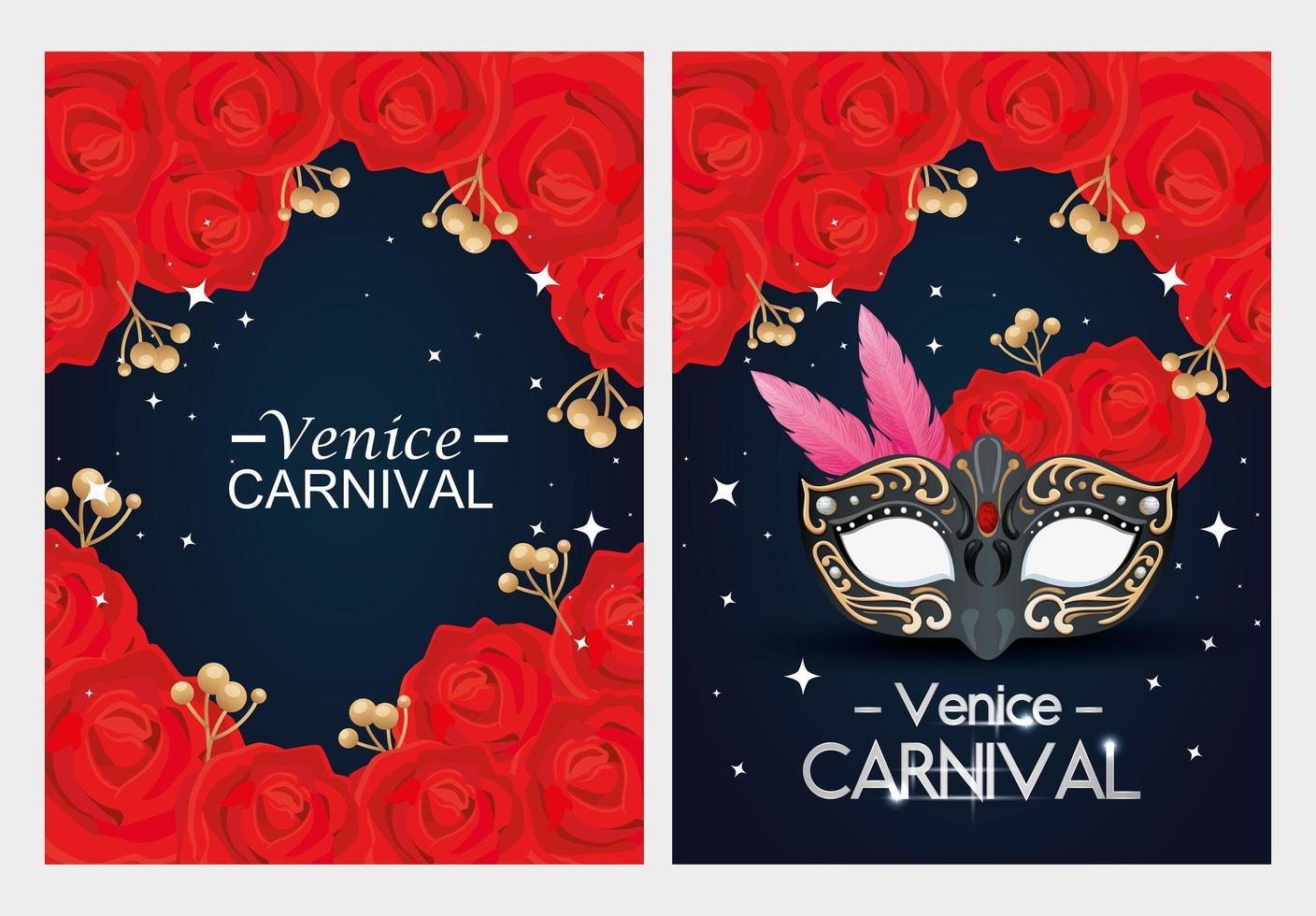 conjunto de cartaz carnaval de Veneza com decoração vetor