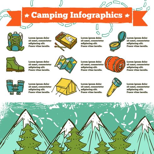 Esboço de Infographics de acampamento vetor